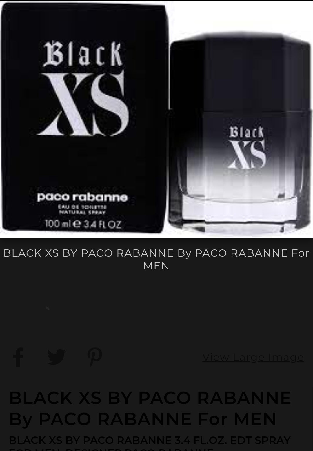BLACK XS 3.4 FL.OZ. EDT SPRAY FOR MEN.
